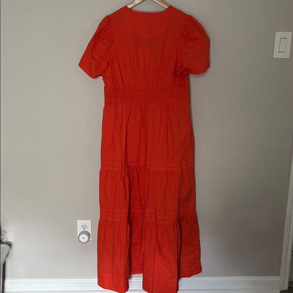 NWT Quince 100% Organic Cotton Poplin Tiered Maxi Dress Vermillion Red Size XL - Picture 5 of 15